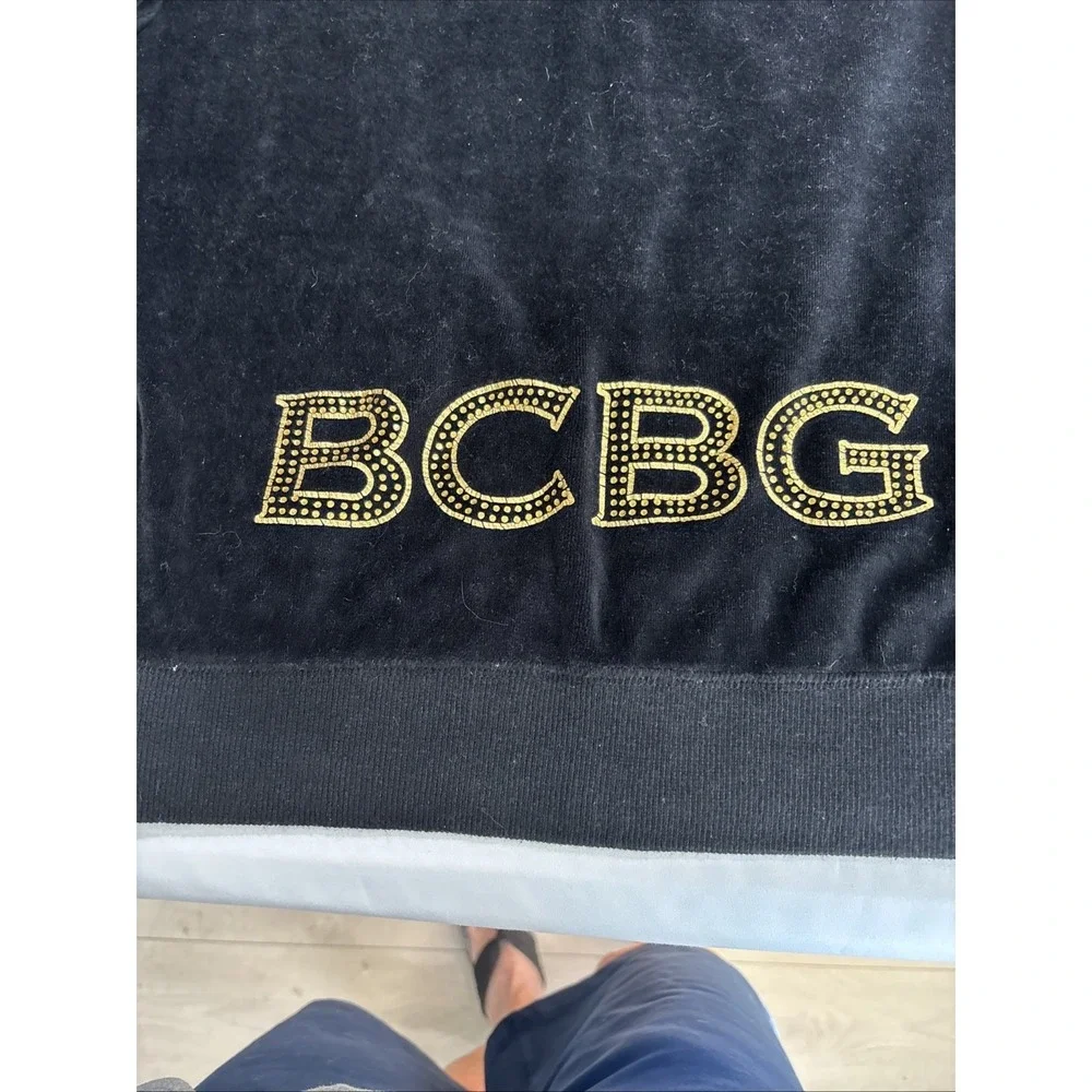 BCBGMAXAZRIA  Velour Rhinestone Full Zip Hoodie Jacket Bling Black Med